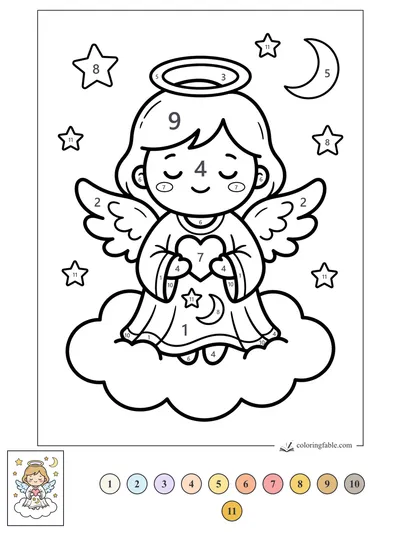 Kawaii Angel Ornament Holding a Heart — color by number