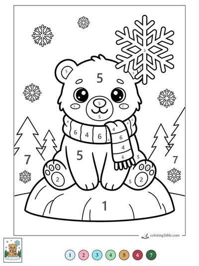 Kawaii Bear with a Giant Snowflake — color by number