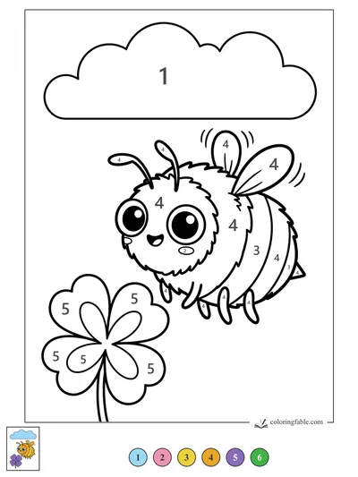 Kawaii Bee Buzzing Over a Clover — color by number