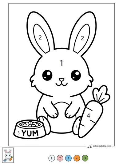 Kawaii Bunny With Carrot and YUM Bowl — color by number