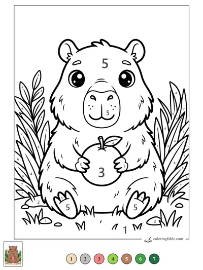 Kawaii Capybara Holding a Little Apple — color by number