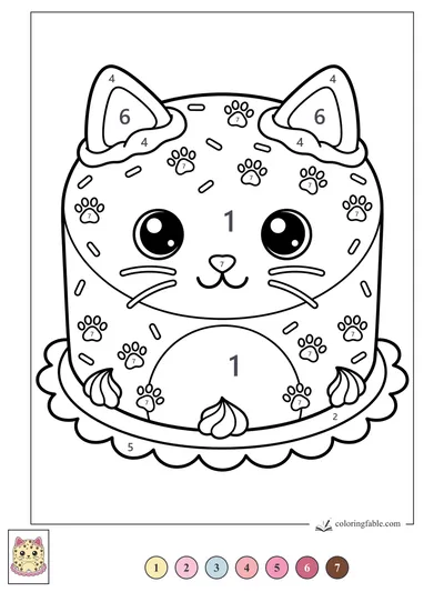 Kawaii Cat Cake with Paw Sprinkles — color by number