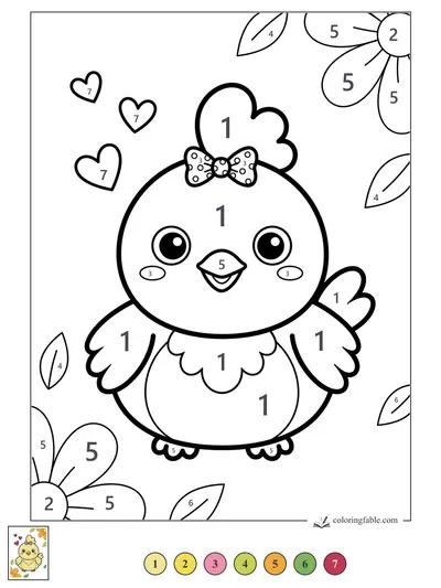 Kawaii Chick with a Polka-Dot Bow — color by number