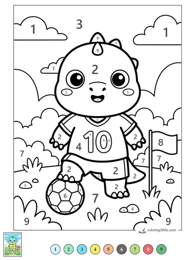 Kawaii Dinosaur Soccer Star Number 10 — color by number