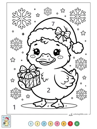 Kawaii Duck With a Winter Gift — color by number