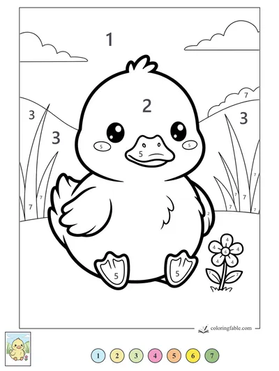 Kawaii Duckling by the Pond Flower — color by number