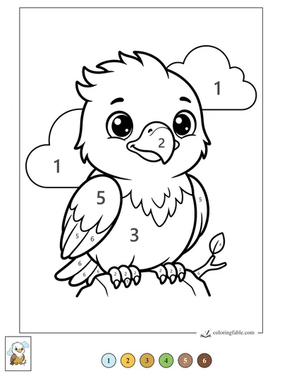 Kawaii Eagle Perched Above Puffy Clouds — color by number