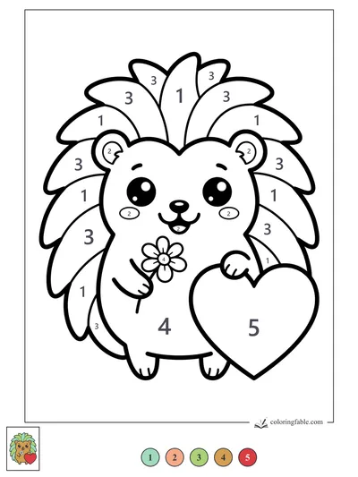Kawaii Hedgehog Holding a Daisy and Heart — color by number