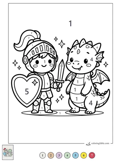 Kawaii Knight Meeting a Gentle Dragon — color by number