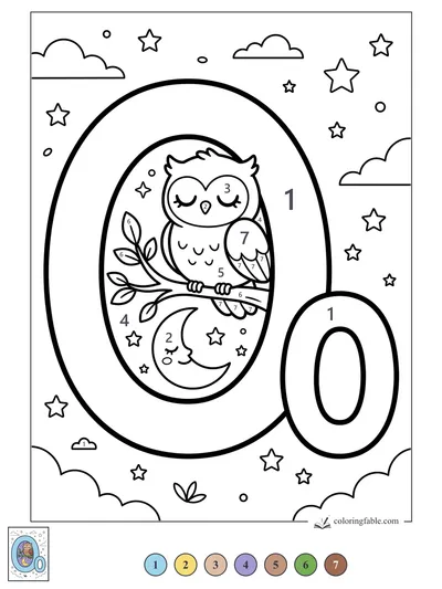 Kawaii Letter O with Sleepy Owl — color by number