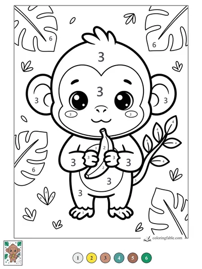 Kawaii Monkey Holding a Banana — color by number
