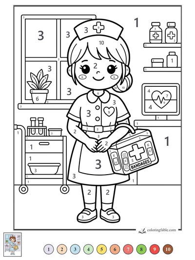 Kawaii Nurse with Bandage Box — color by number