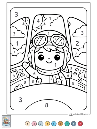 Kawaii Pilot Waving from the Cockpit — color by number