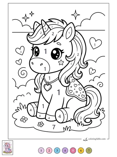 Kawaii Pony with Heart Cape — color by number