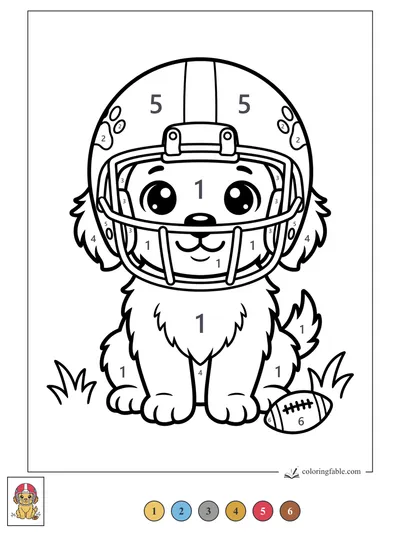 Kawaii Puppy in a Football Helmet — color by number