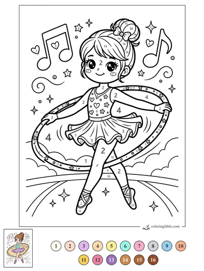 Kawaii Rhythmic Gymnast with Starry Hoop — color by number
