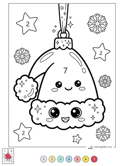 Kawaii Santa Hat Ornament with Snowflakes — color by number
