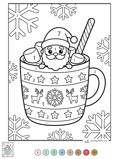 Kawaii Santa in a Cocoa Mug — color by number