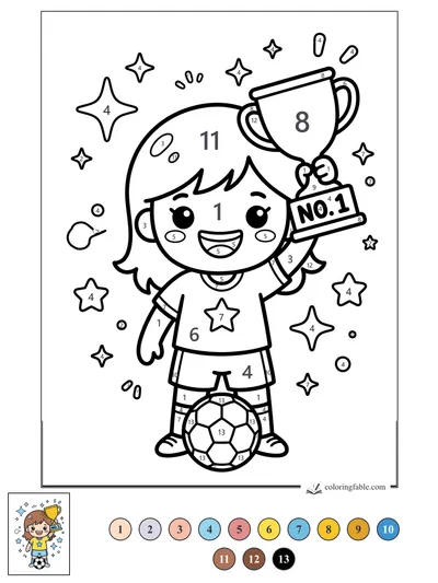 Kawaii Soccer Champion With Trophy — color by number