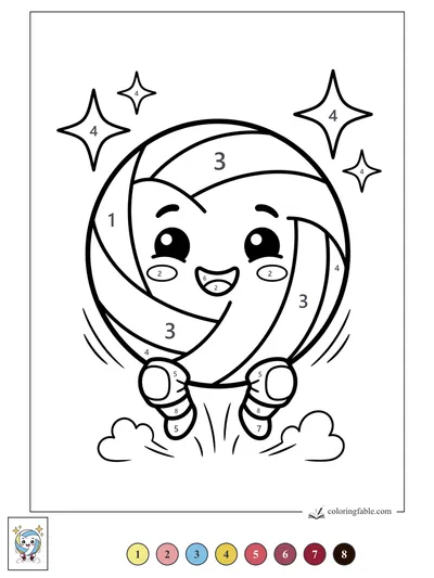 Kawaii Volleyball Leaping Under Sparkles — color by number