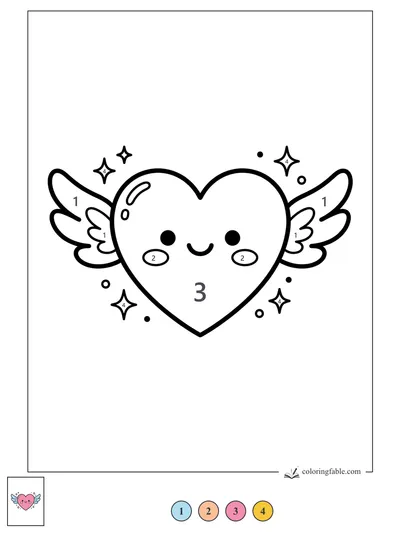 Kawaii Winged Heart With Sparkles — color by number