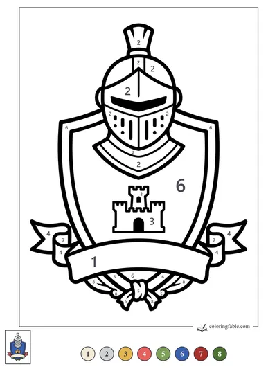 Knight Helmet Shield with Castle Badge — color by number