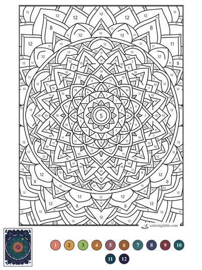 Layered Lotus Mandala with Pointed Petals — color by number