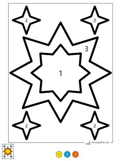 Layered Starburst with Four Sparkles — color by number