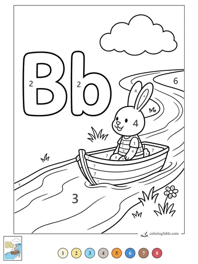 Letter B Bunny in a Boat — color by number