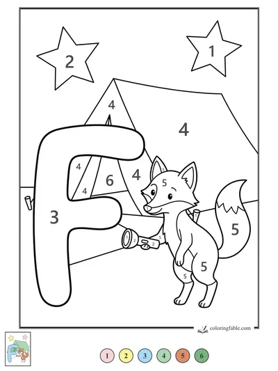 Letter F Fox with Flashlight at the Tent — color by number