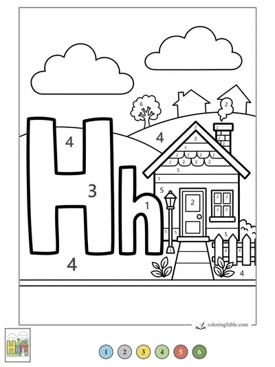 Letter H House on a Hill — color by number