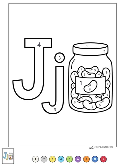 Letter J with a Jellybean Jar — color by number