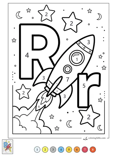 Letter R Rocket Launch — color by number