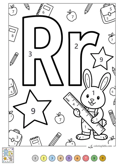 Letter Rr Rabbit with a Ruler — color by number
