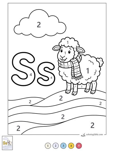 Letter S Sheep on Snowy Hills — color by number