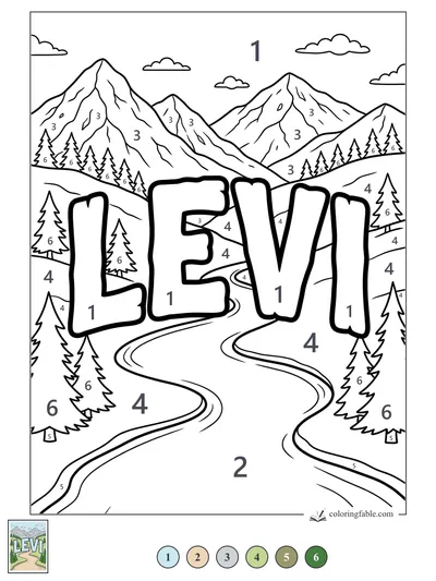 LEVI Name in a Mountain Valley — color by number