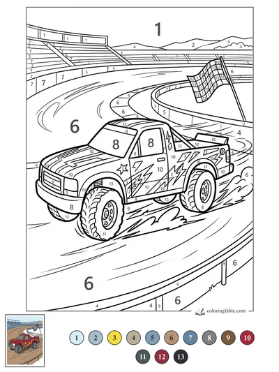 Lightning Pickup Rounding the Checkered Turn — color by number