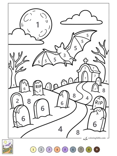 Little Bat Over the Moonlit Graveyard — color by number
