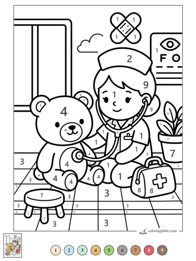 Little Nurse Checks Teddy’s Heart — color by number