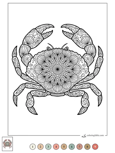 Mandala Crab with Shell-Fan Claws — color by number