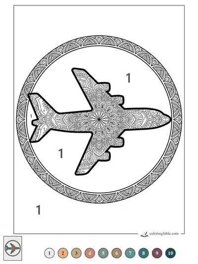 Mandala Jet Inside a Patterned Circle — color by number