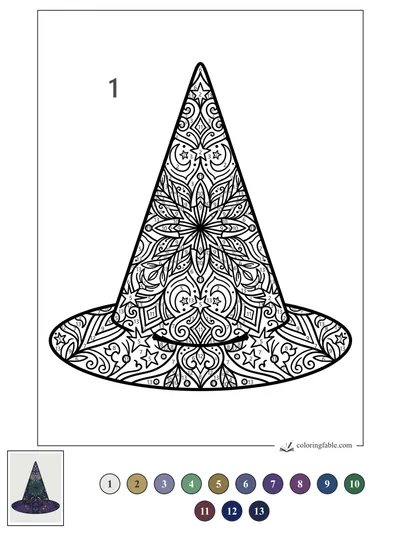 Mandala Wizard Hat with Stars and Vines — color by number