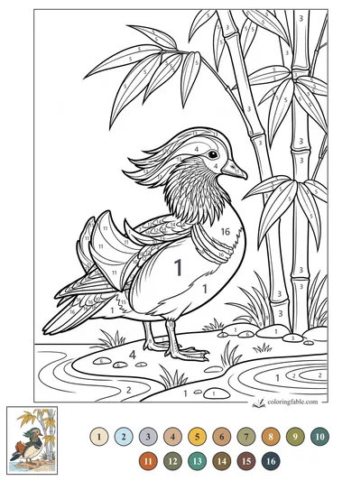Mandarin Duck Beside Bamboo — color by number