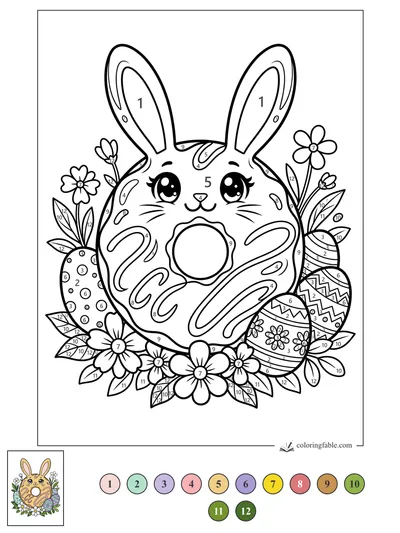 Manga Bunny Donut with Easter Eggs and Daisies — color by number