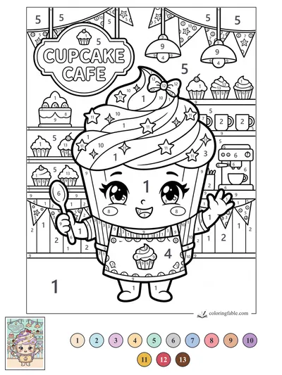 Manga Cupcake Chef at Cupcake Cafe — color by number