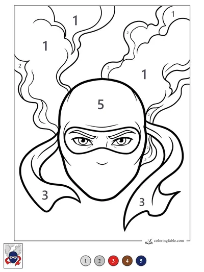 Masked Ninja with Swirling Smoke — color by number