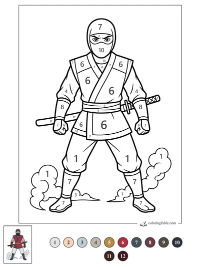 Masked Ninja with Sword and Smoke — color by number