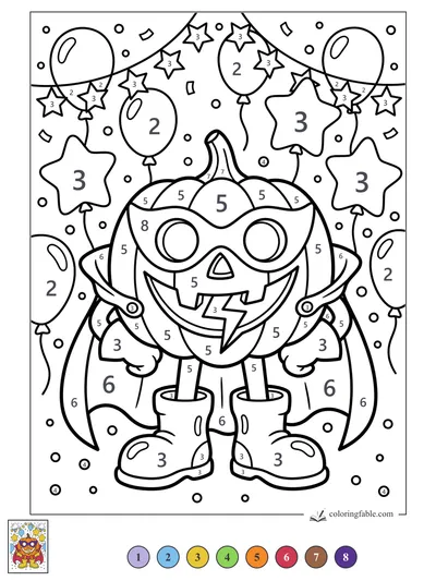 Masked Pumpkin Hero at the Star Balloon Party — color by number