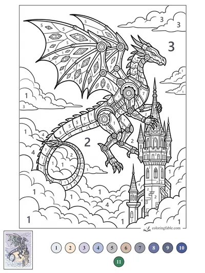 Mechanical Dragon Above the Cloud Castle — color by number