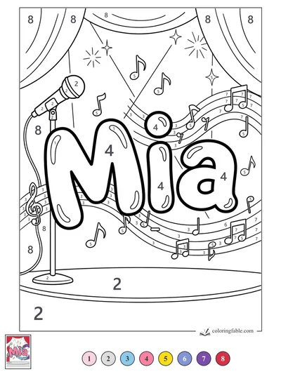 Mia’s Name on a Music Stage — color by number